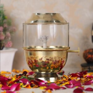 Brass Akhand Jyoti Diya with Adjustable Bati Knob & Glass Chimney